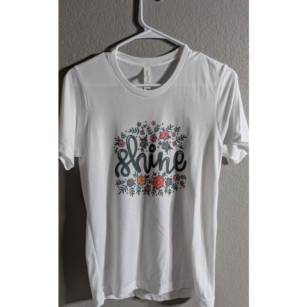 BELLA+CANVAS‎ White Floral "Shine" Graphic Tee T-Shirt Size S